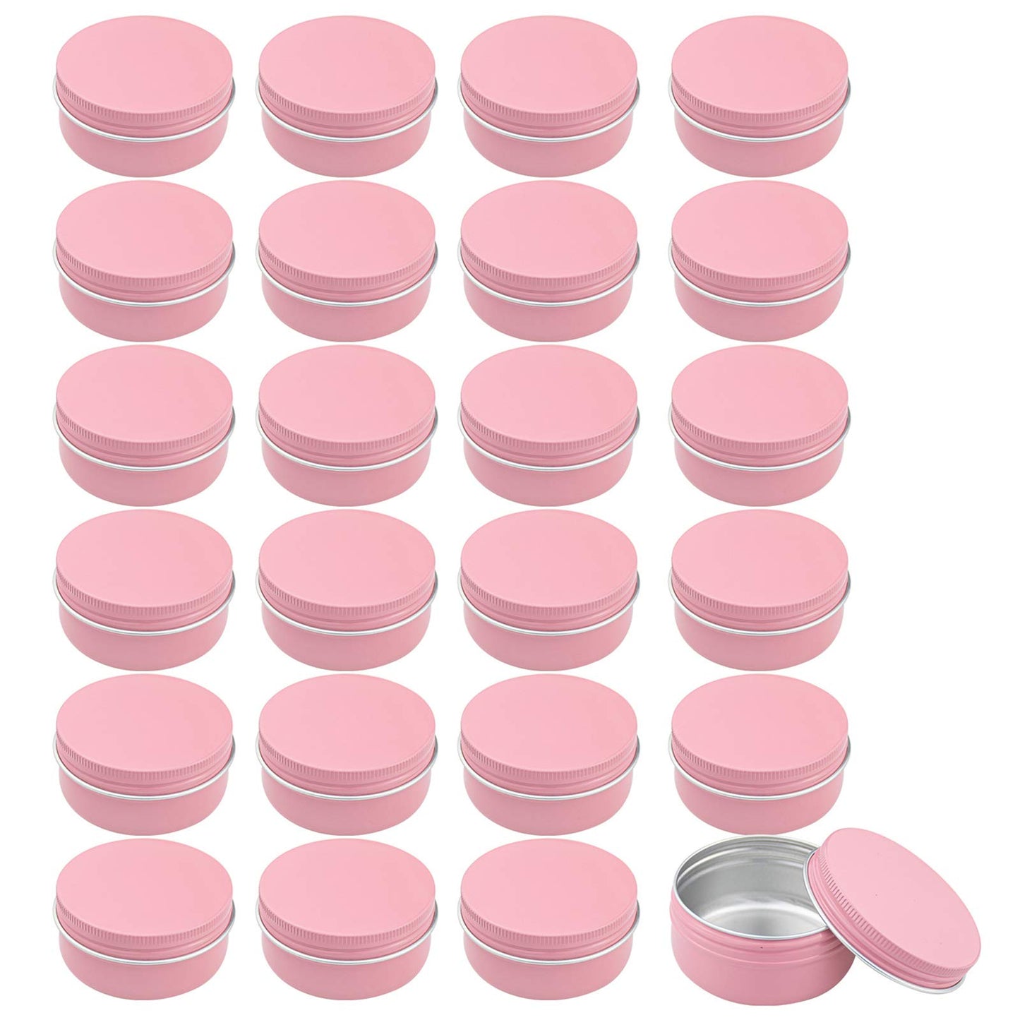 Foraineam 24 Pack 1.7 oz / 50ml Round Tins Aluminum Lip Balm Tin Cans, Pink Cosmetic Sample Containers with Screw Top Lids, Metal Empty Travel Storage Jars for Salve, Spice, Candies or Crafts