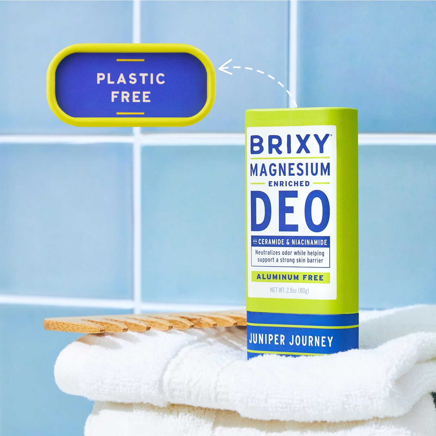 BRIXY Magnesium Deodorant, Ceramide & Niacinamide, Aluminum Free, Baking Soda Free, Plastic Free Packaging, Vegan and Certified Cruelty Free, Patent Pending
