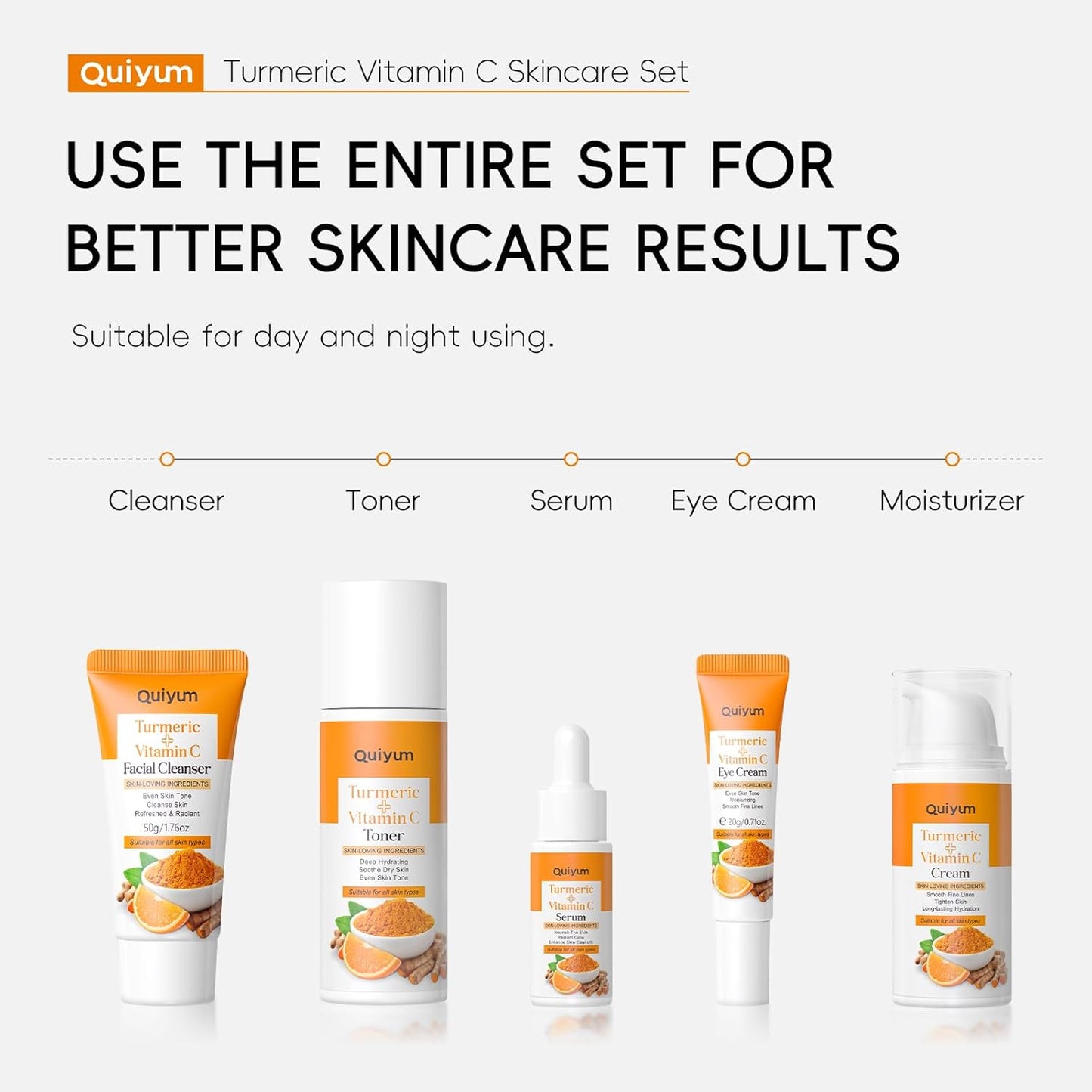 Turmeric Vitamin C Skincare Set - 5PCS Beauty Routine for Women | Dark Spot Remover, Acne Reduction, Even Tone, Glow