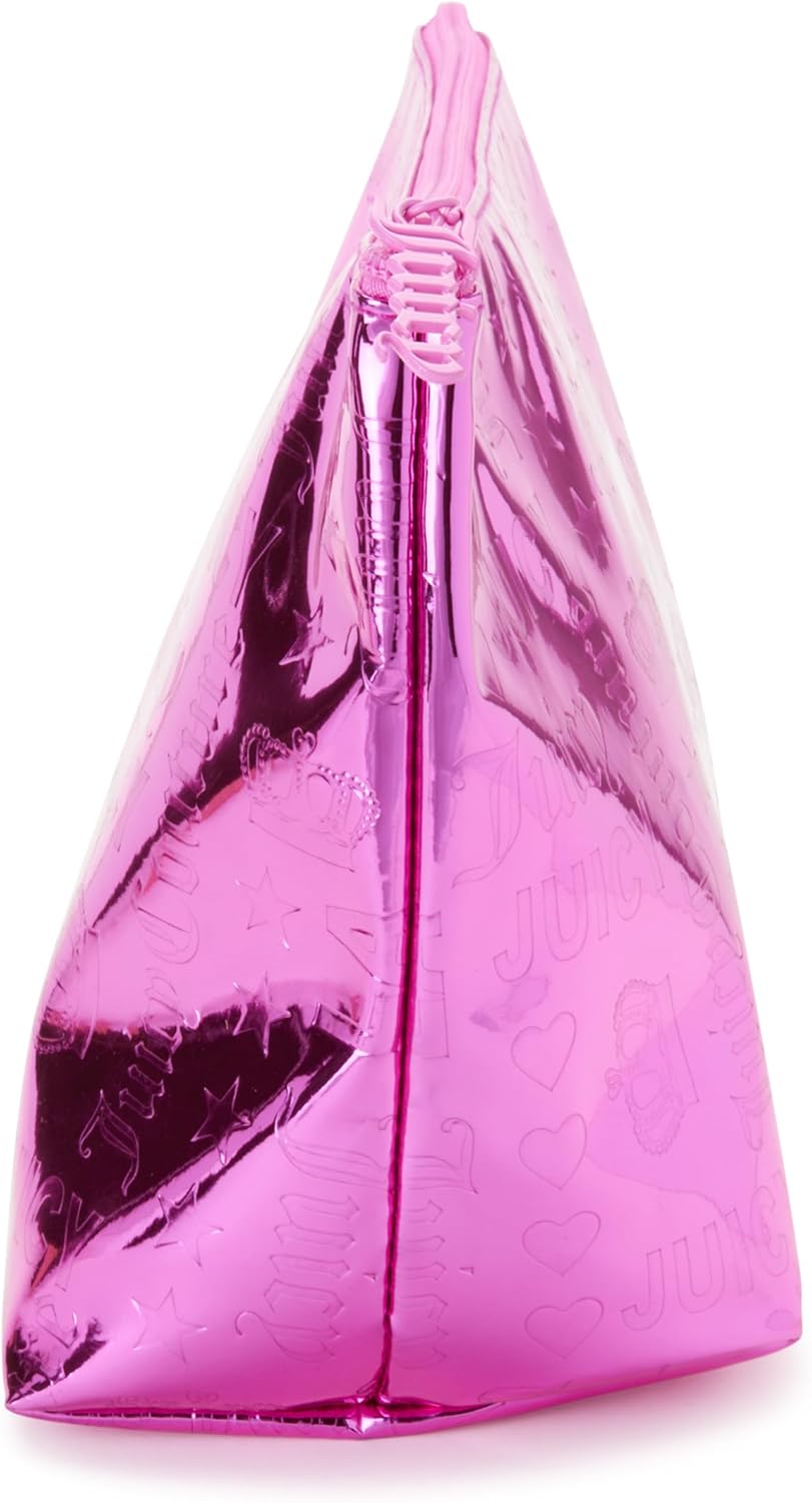 Juicy Couture Hot Pink Makeup Bag - Travel Cosmetic Organizer with Shiny Crown Design