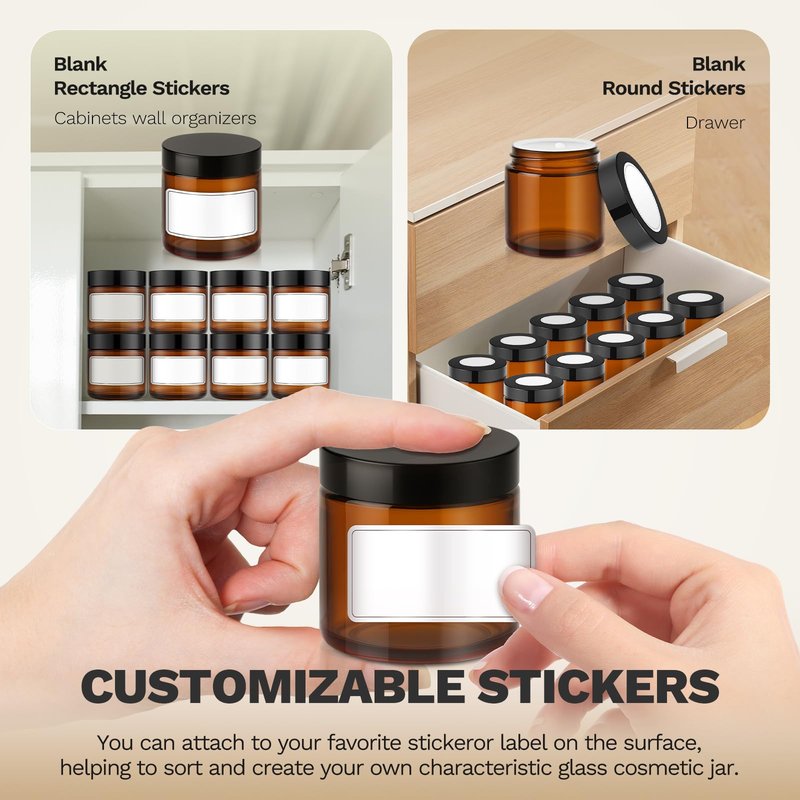 4 oz Small Glass Jars with Lids, Bumobum 36 Pack Amber Glass Lotion Jars with Inner Liners, 120ml Round Refillable Empty Containers with Blank Labels for Cream, Body Scrub, Cosmetic