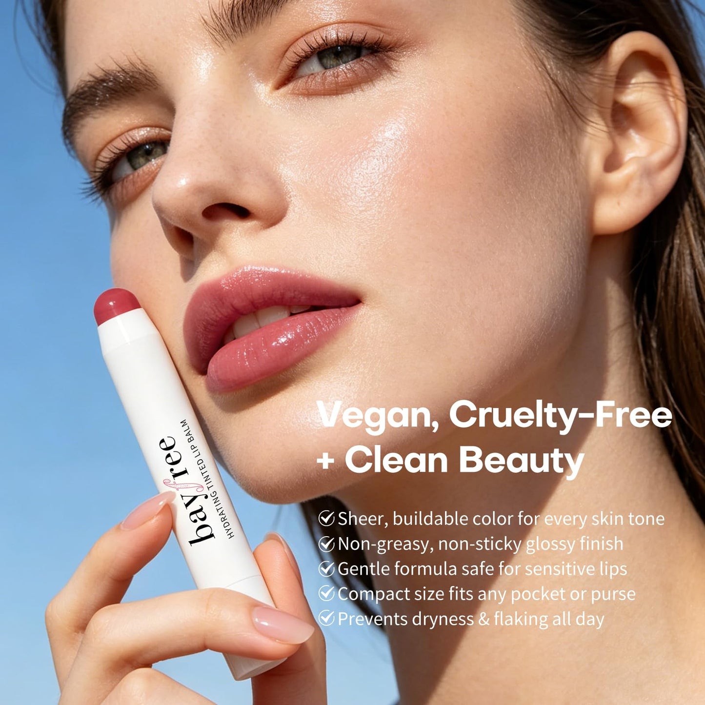 bayfree Plumping Tinted Lip Balm for Dry Lips, Long Lasting Hydrating Chapstick with Jojoba Seed Oil & Vitamin E, Buildable Color Lipbalm, Glossy Finish, Vegan for All Skin Tones, Tang Peony