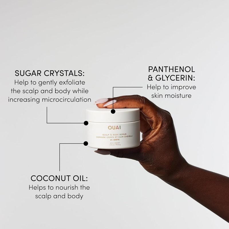 OUAI St. Barts Travel Bundle | Scalp & Body Scrub, Shower Gel, Hydrating Cream & Mist - 4 Travel Size Products (3.4 Oz)
