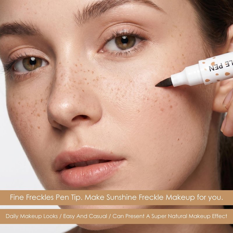 KYDA 2 Pcs Freckle Makeup Pen, Natural Lifelike Freckle Makeup Pen Magic Color, Waterproof Longlasting Soft Dot Sopt, for Natural Effortless Sunkissed Make up-Light Brown