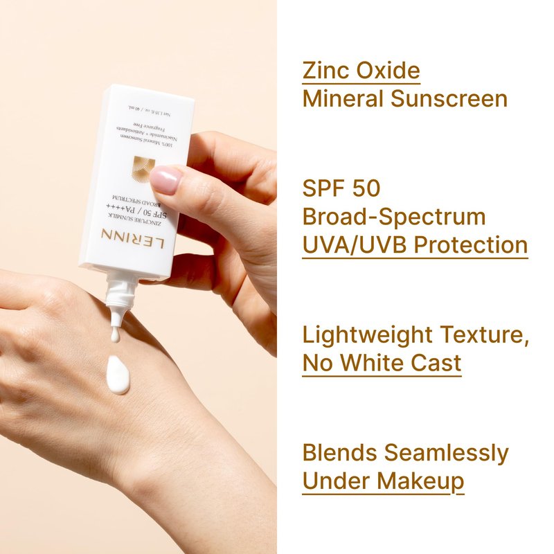Lerinn Zinc Oxide Mineral Sunscreen SPF 50 PA++++ | No White Cast Face SPF | Lightweight Daily Sunscreen for Sensitive Skin | Broad Spectrum UVA/UVB | Fragrance Free | Reef-Safe (40ml)