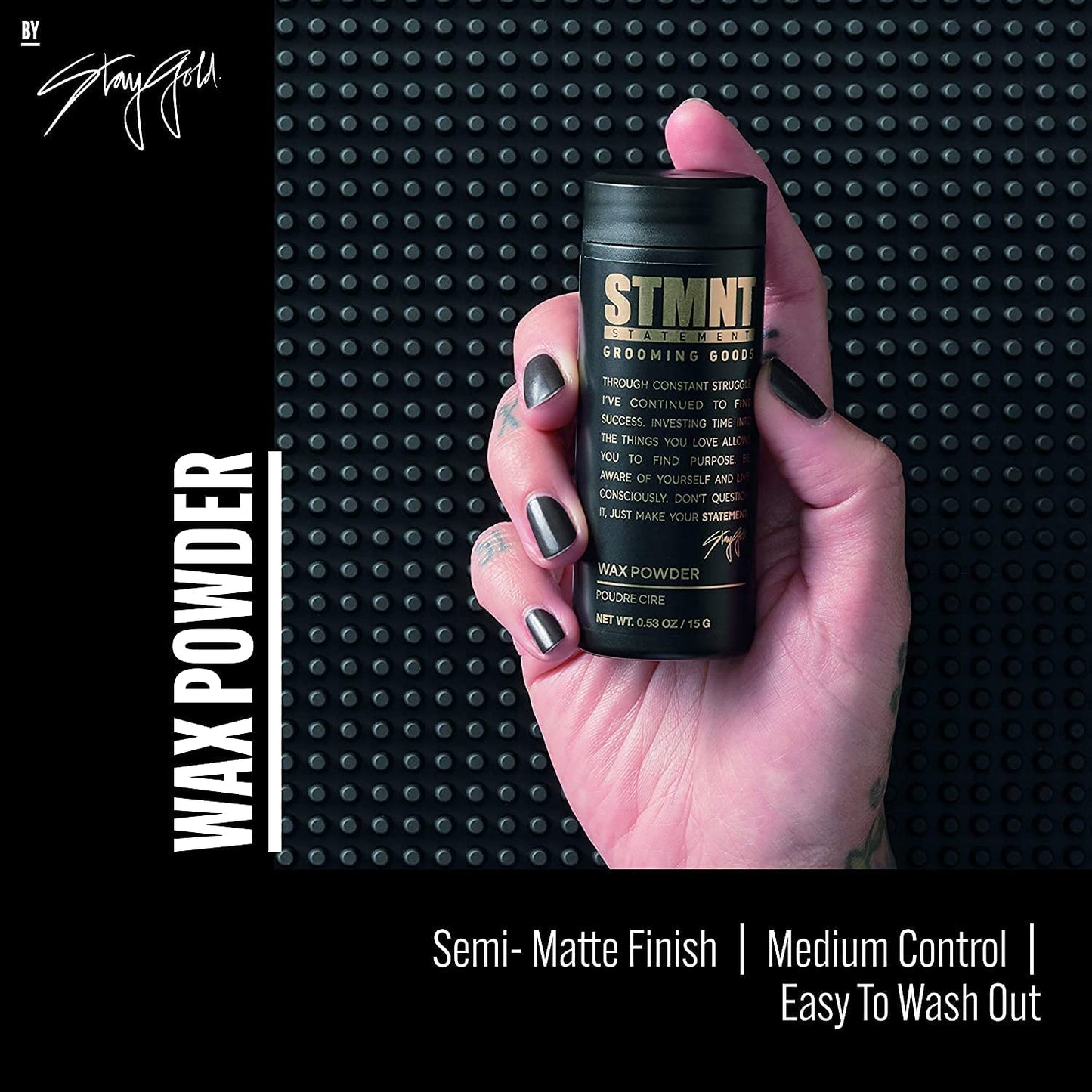 STMNT Grooming Goods Wax Powder, 0.53 oz | Semi-Matte Finish | Added Grip and Volume | Medium Control | Easy To Wash Out | Fuller Feeling Hair