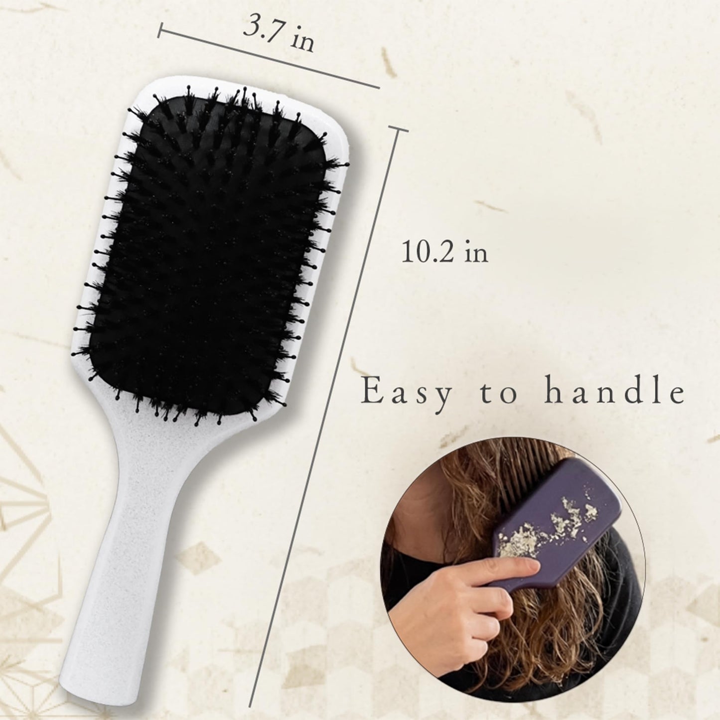 aisen Japan - Boar Bristle Hair Brush – Japanese Urushi Lacquer Paddle, Smoothing & Anti-Frizz, Scalp Massage Detangler, Elegant Gift Box, Made in Japan (Pearl White)
