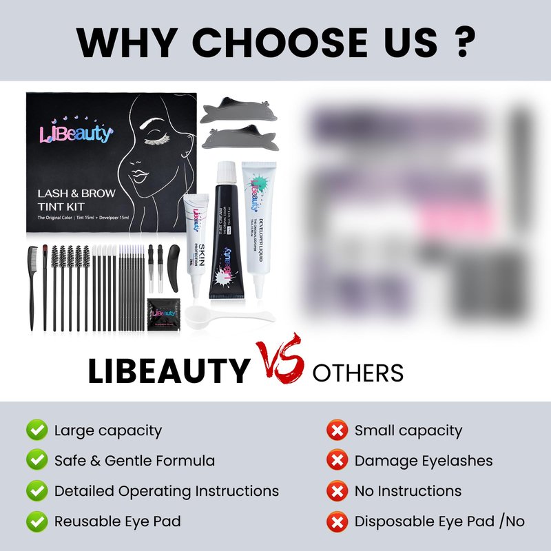 Libeauty Lash Tint Kit with Reusable Dolphin Eye Mask, Eyebrow Tint Kit Black, Large Capacity Eyelash Tint for Salon and Home,15ML