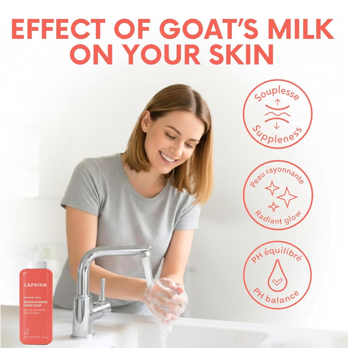 Caprina by Canus Goat Milk Liquid Hand Soap Refill, SHEA BUTTER, 1 L (33.8 fl oz), Moisturizing Hand Wash Refill, Less Plastic Waste, Made in Canada