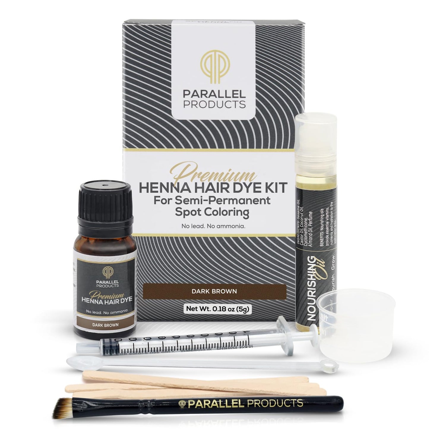 Parallel Products Spot Color Henna Kit - Henna Hair Dye - 5 Grams - Tint for Professional Spot Coloring - with Nourishing Oil, Mixing Dish and Application Brush - Root Touch Up (Dark Brown)