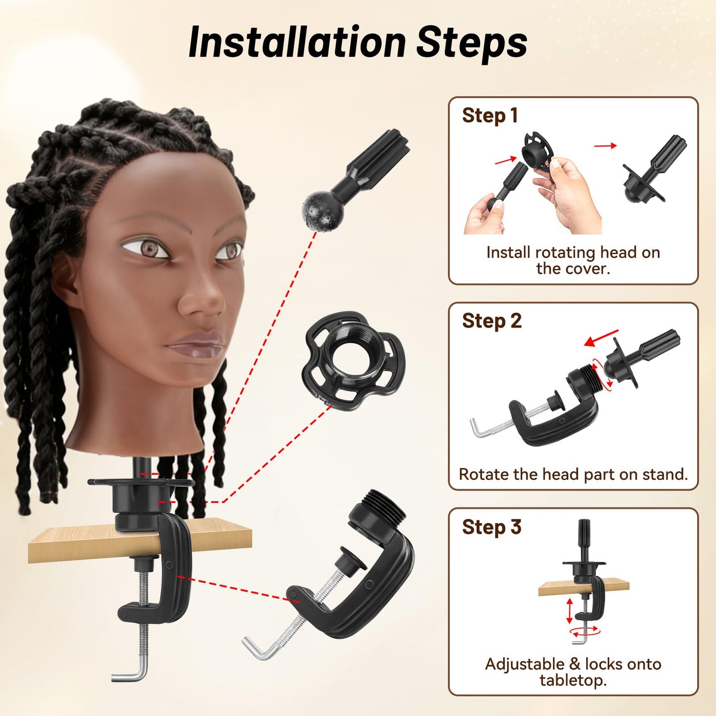 Yekavo 20" Afro Mannequin Head Human Hair with Tripod Stand, 90% Real Hair Cosmetology Black Manikin Doll Head for Hairdresser Practice Braiding with Stand Set