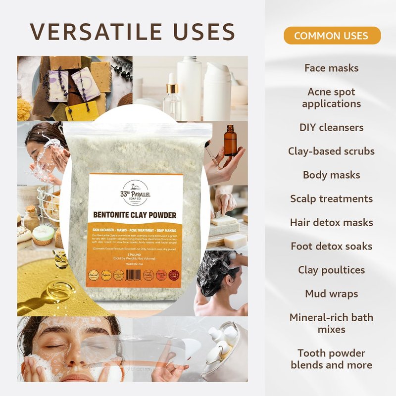 BENTONITE Clay Powder (5 LBS / 80 oz) 100% Natural Cosmetic Grade | 325 Mesh – Fine Powder | Facials, Face Mask, Soap Making, Creams & Lotions, Bath Bombs | (5 Pound)