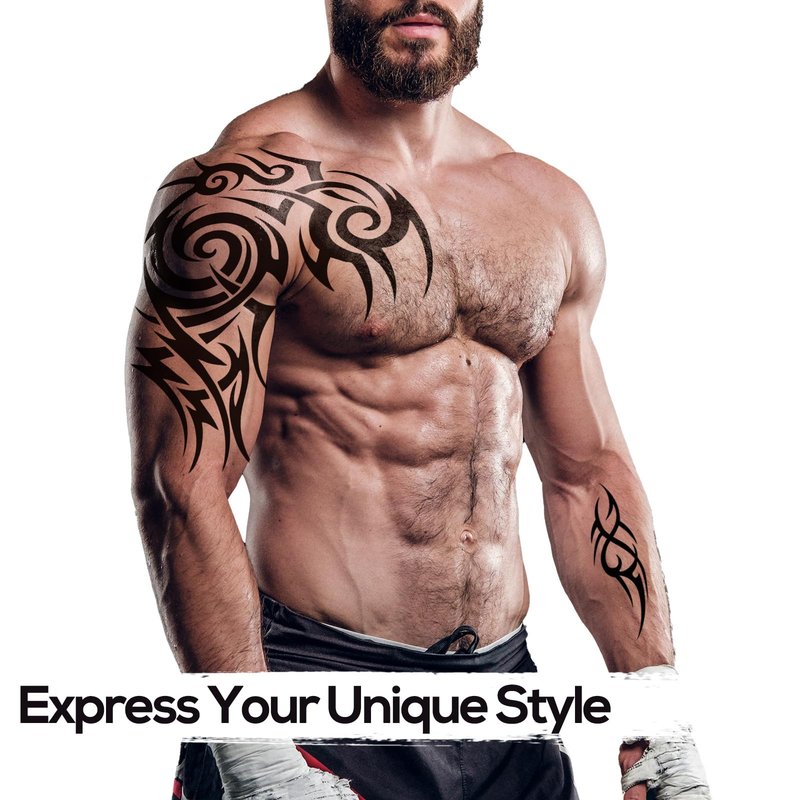 8-Sheet Waterproof Temporary Tattoos - Large Realistic Body Art for Men Women - Premium Fake Tattoo Stickers for Concerts & Beach Parties