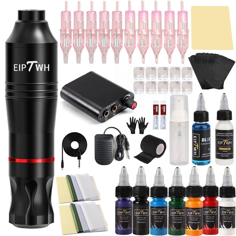 EIPTWH Tattoo Kit,Tattoo Gun Kit for Beginners Rotary Tattoo Machine Pen Kit with 10pcs Cartridges Needles,Rotary Tattoo Machine Kit with 7 Colors Tattoo Inks for Tattoo Artist Tattoo Supplies