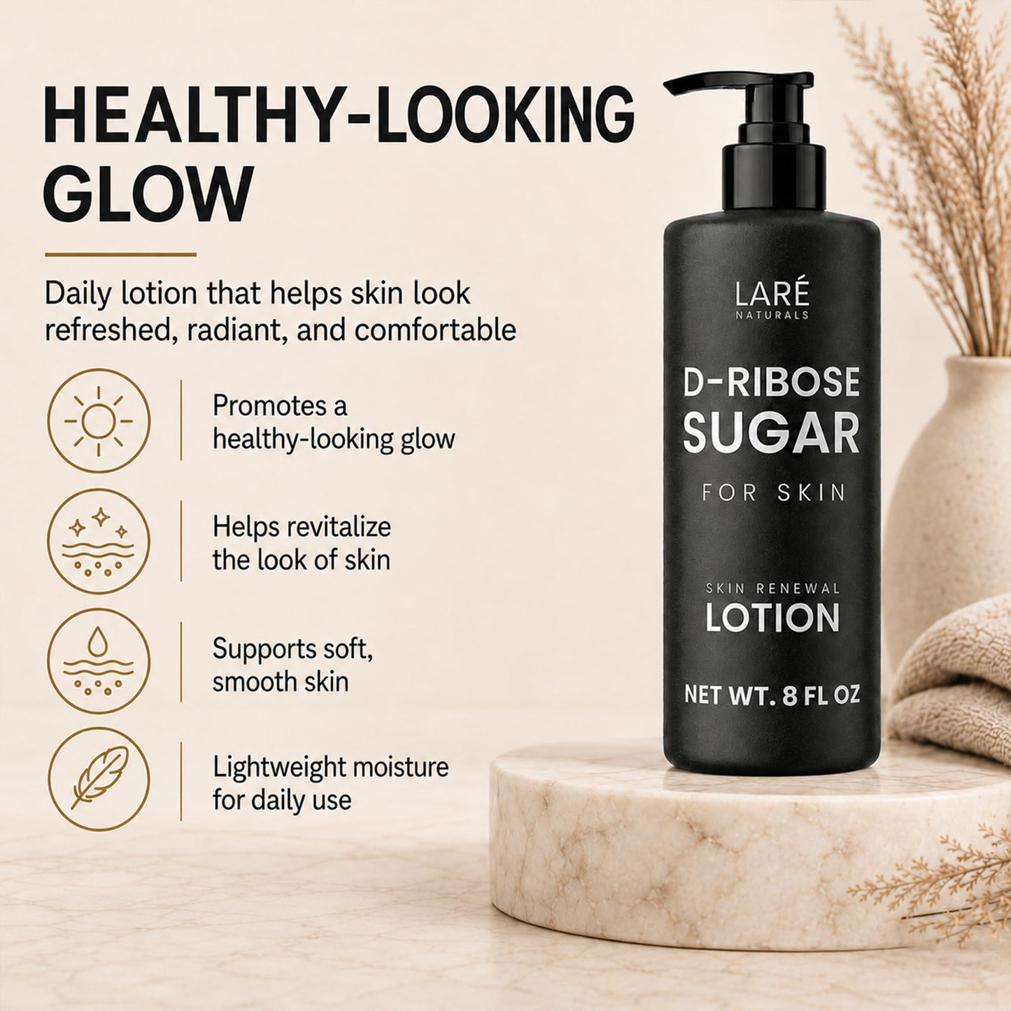 Laré Naturals Ribose Sugar for Skin - Ribose Cream - D-Ribose - Working Hands Cream - Lightweight Moisturizer with D-Ribose & Vitamin E - 8 fl oz - Unscented