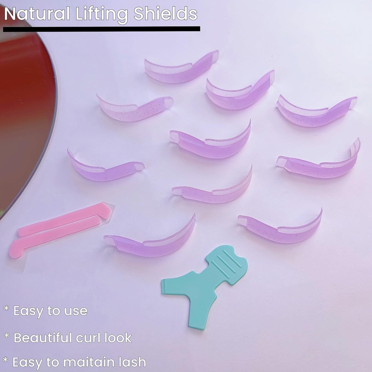 Silicone Lash Lift Shields - Japanese Cat Eye Pads for J Curl Lifting | 5 Sizes, Elastic Perming Rods