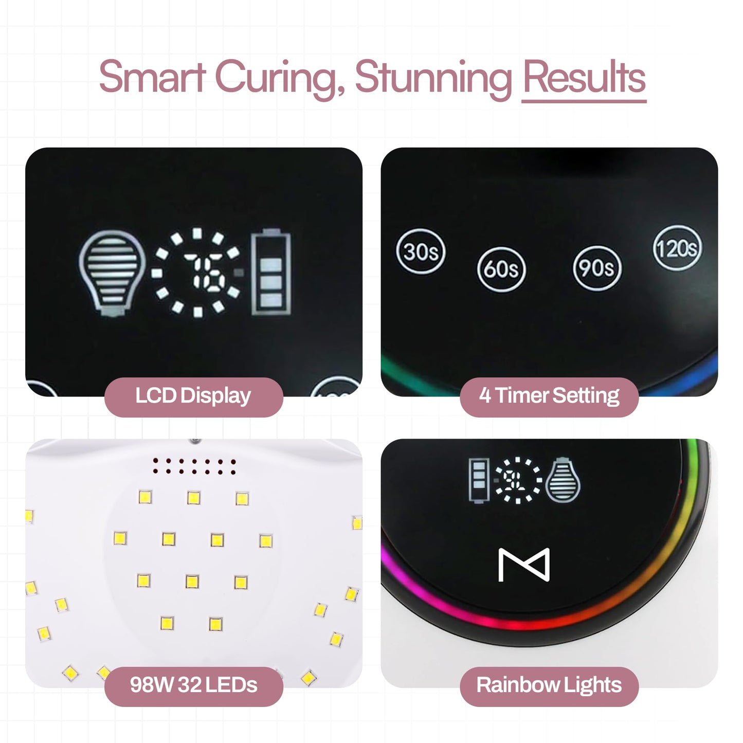 M - HaloLite LED Nail Curing Lamp 98W, 32 LEDs, Wireless Rechargeable with 5200mAh Battery, Fast UV/LED Gel Nail Dryer for Salon & Home Use, Long-Lasting, Portable, Cordless Design (Black)