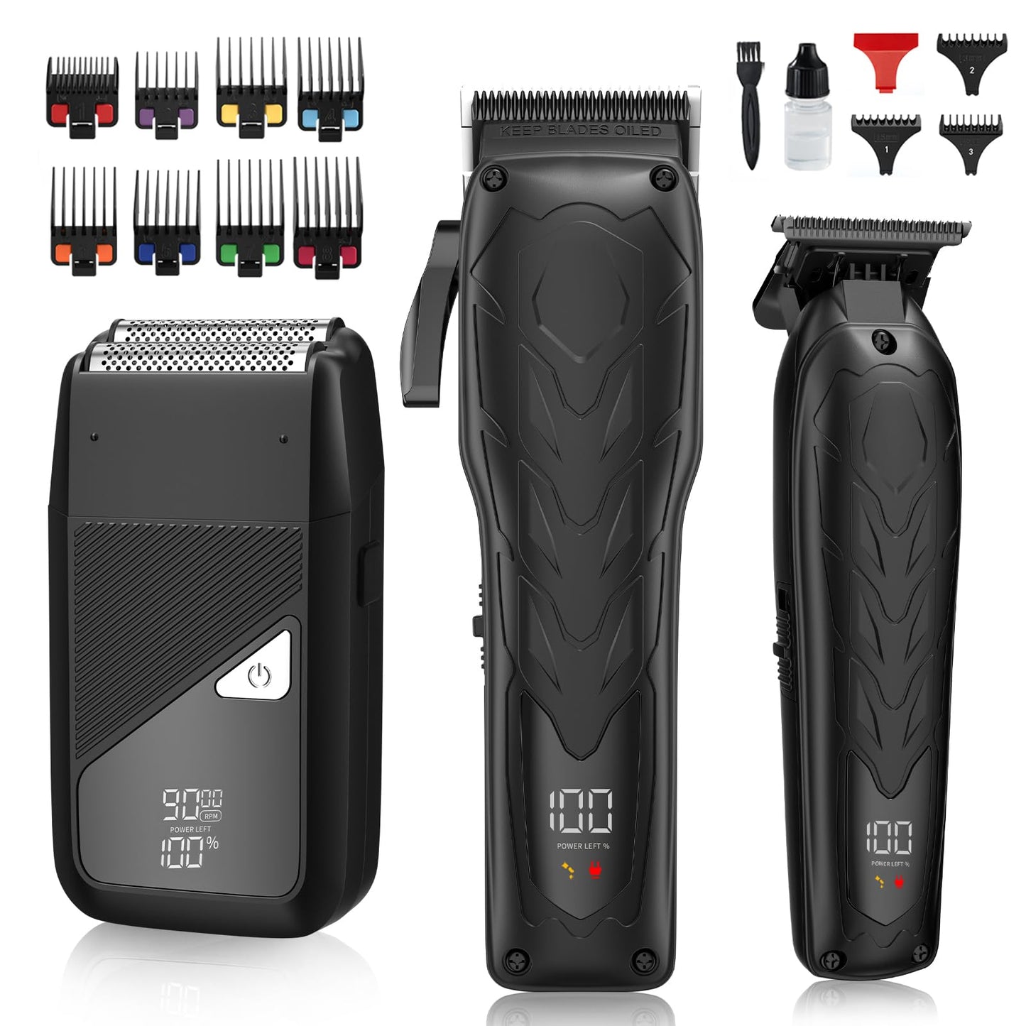QREEYX Professional Hair Clippers for Men, Cordless Hair Clippers T-Blade Trimmer Nose Hair Trimmer Electric Shaver Set, Haircut Grooming Kit with LED Display, for Barber, Ideal Gift for Him