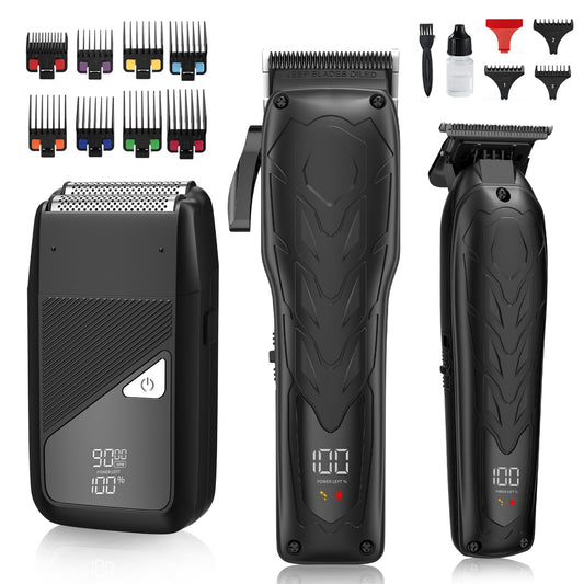 QREEYX Professional Hair Clippers for Men, Cordless Hair Clippers T-Blade Trimmer Nose Hair Trimmer Electric Shaver Set, Haircut Grooming Kit with LED Display, for Barber, Ideal Gift for Him