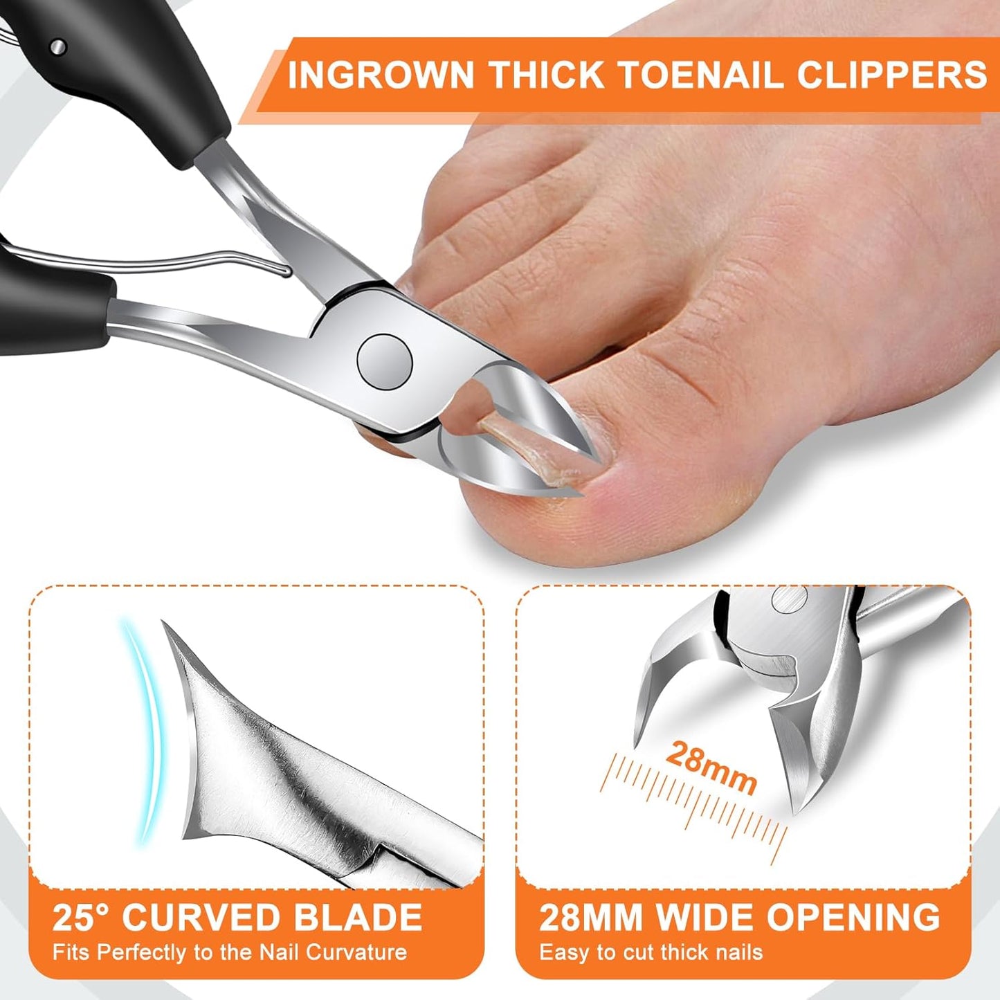 Toenail Clippers for Seniors - Angled Head Large Clippers for Thick Ingrown Nails | 360° Rotary Design with Catcher
