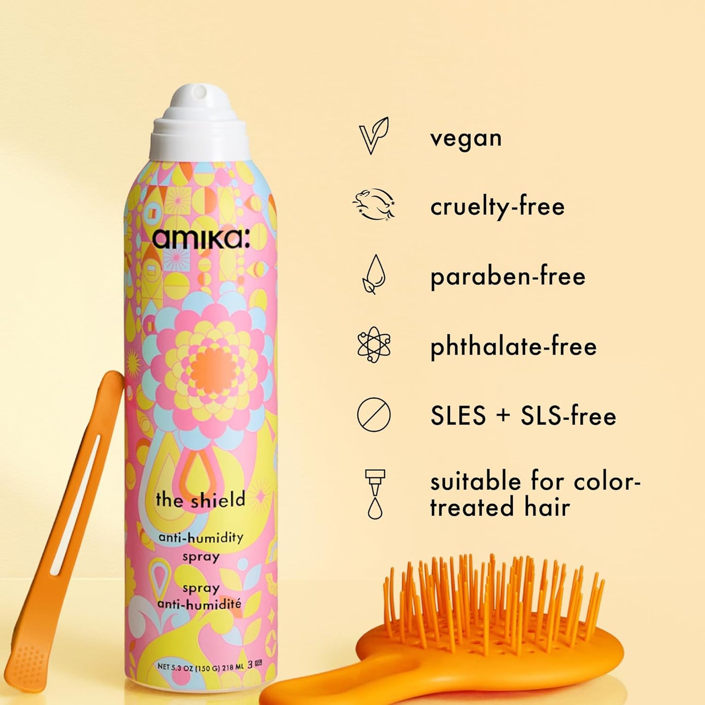 Amika The Shield Anti-Humidity Spray - Lightweight Heat Protection with UV Filters for Smooth, Frizz-Free Hair
