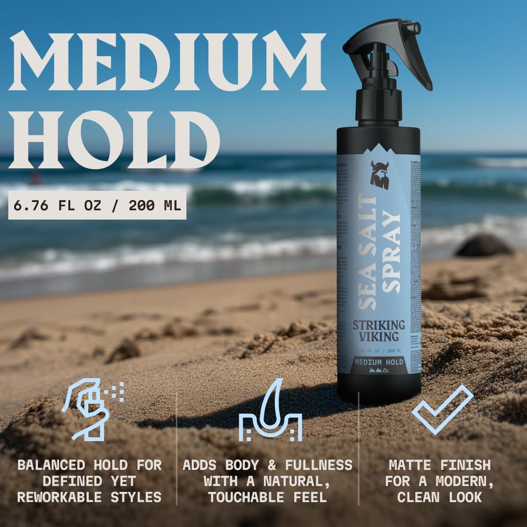 Striking Viking Sea Salt Spray for Men - Medium Hold, 6.76 Fl Oz (200 ml) - Salt Water Spray for Hair & Volume Boost - Beach Waves & Hair Curl - Paraben-Free Organic Formula