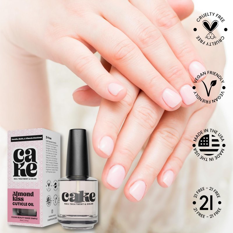 CAKE Almond Kiss Cuticle Oil - Fortified Cuticle & Nail Treatment with Biotin, Keratin, Vitamin E, and Aromatic Almond for Full Salon Spa Experience, .05 fl oz., CAKE Nail Treatment & Color