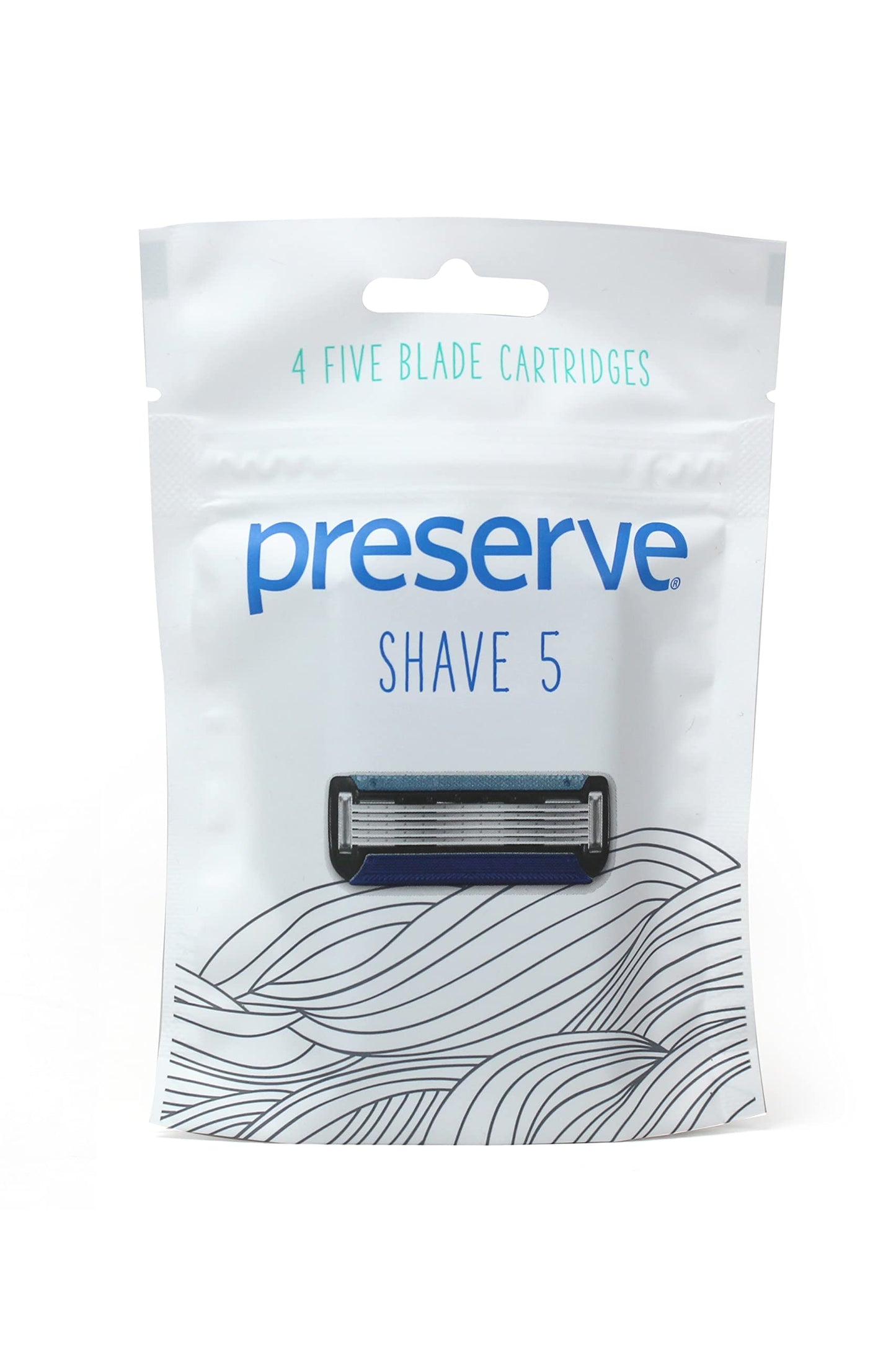 Preserve Shave 5 Five Blade Refillable Razor, Made from Recycled Materials, Sunshine Yellow and Preserve Five Blade Replacement Cartridges for Preserve Shave Five Recycled Razor (4 Count) Bundle