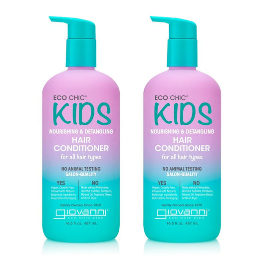 Eco Chic KIDs Nourishing & Detangling Hair Conditioner - Kids Detangler, for All Hair Types, Fresh Scent, Gentle Solution, Salon Quality, Vegan - 16.5 Fl Oz (Pack of 2)