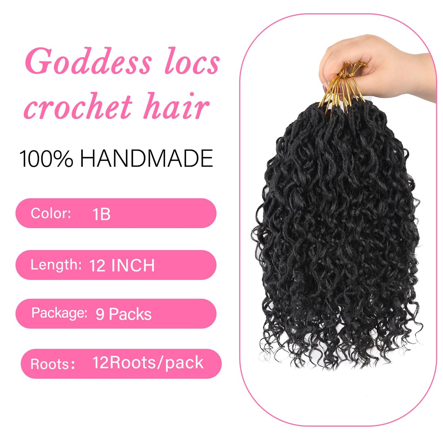 Sosihua Goddess locs crochet hair, 9 packs soft boho faux locs with curly ends bohemian crochet dreads for black women 12 Inch (Pack of 9)#1B