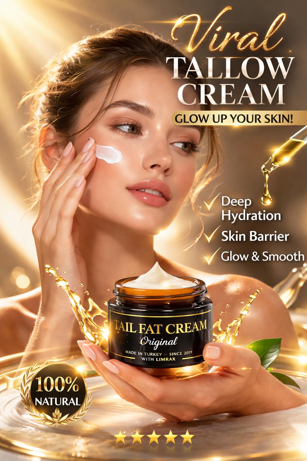 LIMRAX Whipped Beef Tallow Face Cream 100% Grass Fed Tallow Moisturizer Age-Defying Hydration for Dry & Sensitive Skin,Skin Barrier Repair & Fine Line Reduction,Hyaluronic Acid, B3 & B5 Fragrance-Free