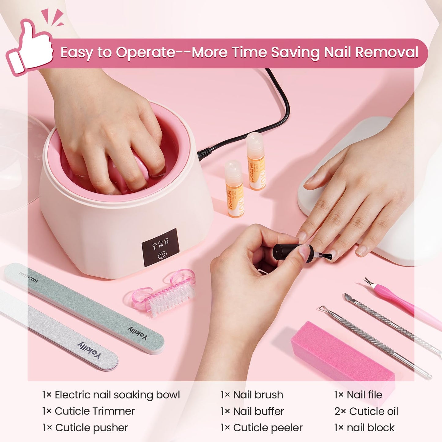 Yokilly Nail Soaking Bowl Heated: Three-Level Temperature Control Nail Soak Off Bowl for Nail Enthusiasts Beginner - Electric Manicure Nail Remover Bowl 50% Faster for Home Salon (Pink)