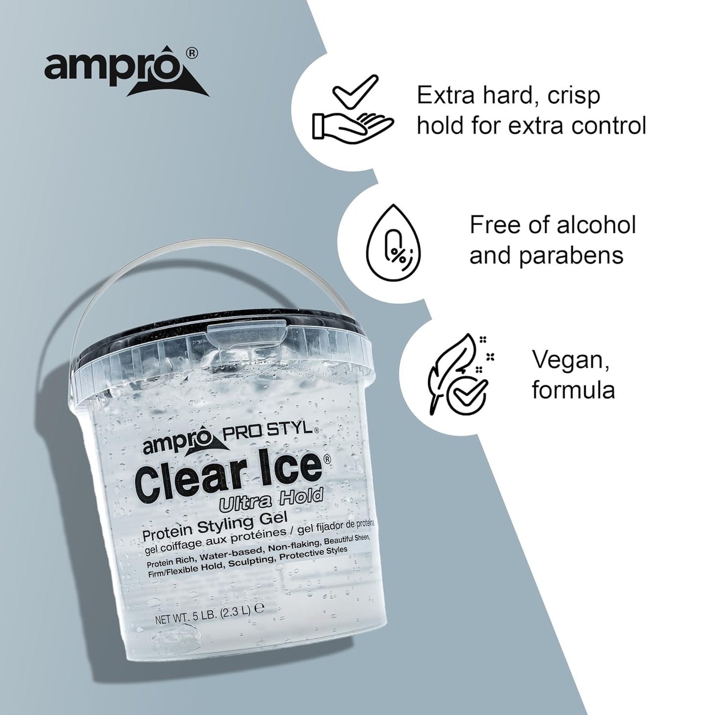 Clear Ice Styling Gel - Non-Flaking, Alcohol-Free Vegan Formula for Strong Hold | 80 oz