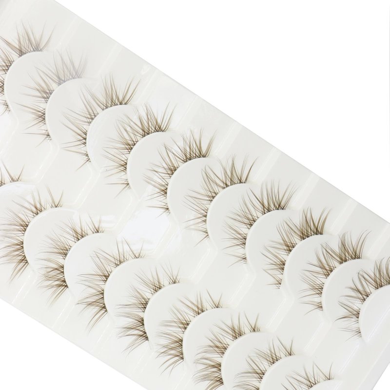 DAODER Brown Mink Lashes Natural Look Clear Band Cat Eye Strip False Eyelashes Brown Wispy Eyelashes 13mm Short Anime Lashes Reusable Light Lash Pack 10 Pairs(Brown Cat Eye)