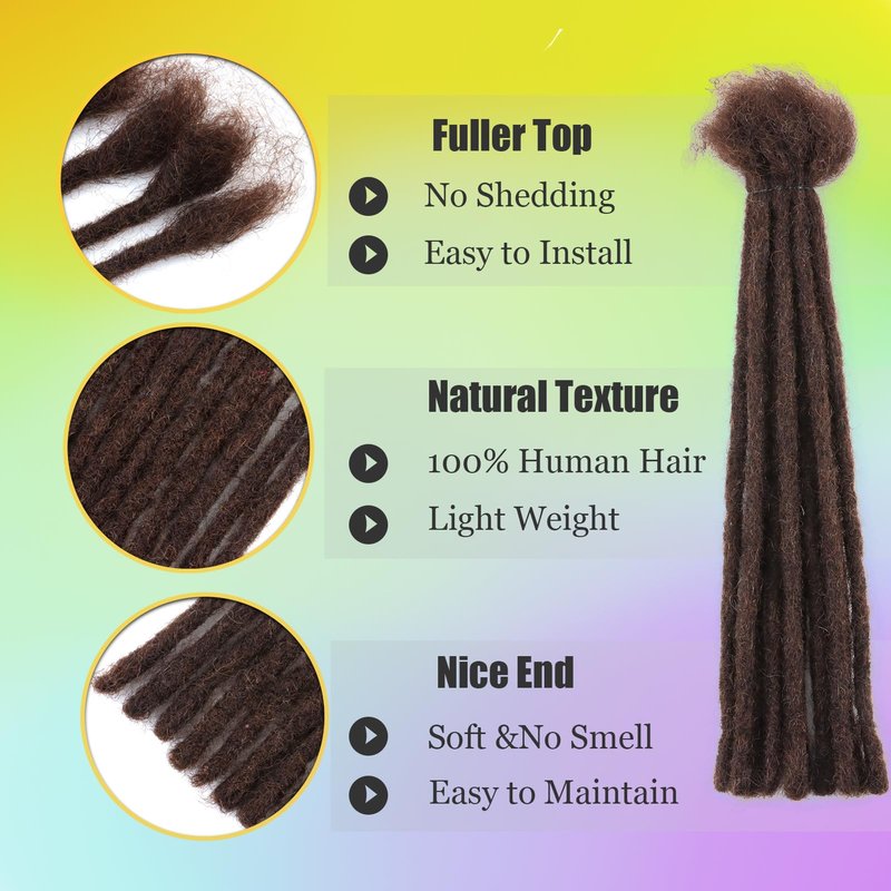 Coriario Dark Brown Locs Extensions Human Hair 8 Inch 30 Strands 0.6cm Dreadlock Extensions Human Hair Dread Locks for Men 4#