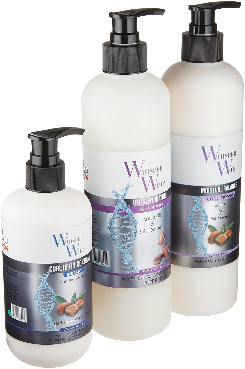 Whisper Whip Combo Set - Ultra Hydrating Shampoo, Moisture Balance Conditioner & Curl Defining Cream for All Hair Types
