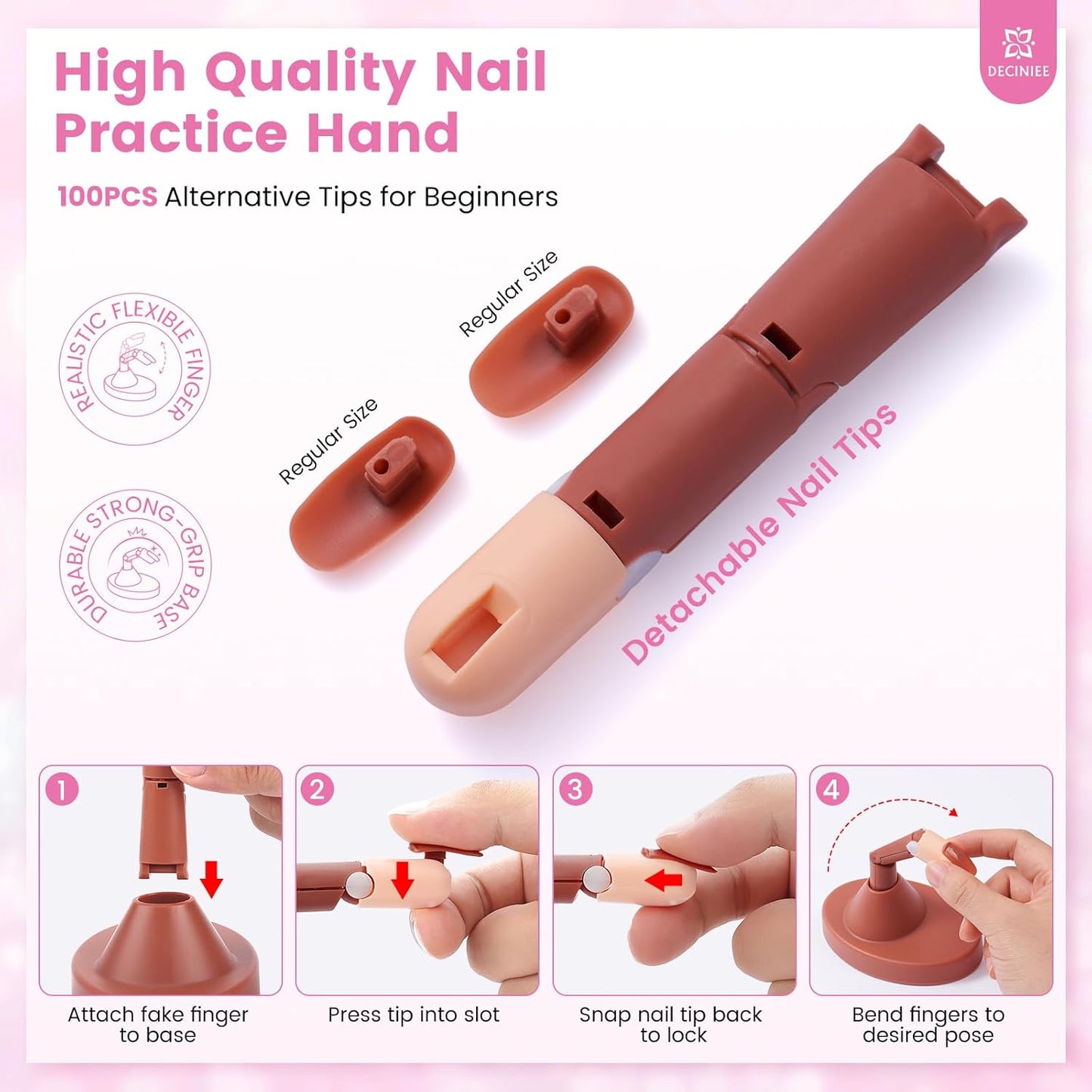Nail Kit for Beginners - Complete Acrylic Powder Set with UV Light & Practice Finger | Rose Pink