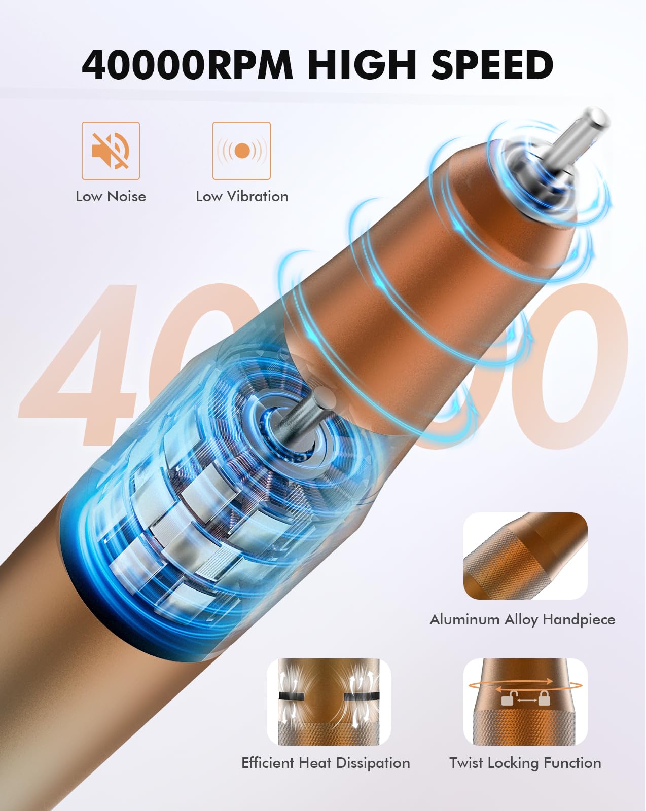 HOMEASY Nail Drill 40000RPM - Rechargeable Nail File with Bits, Professional E-Filer for Acrylic Nails, Gel Polishing, Manicure & Pedicure E File with Large HD LCD Screen - M96 Orange