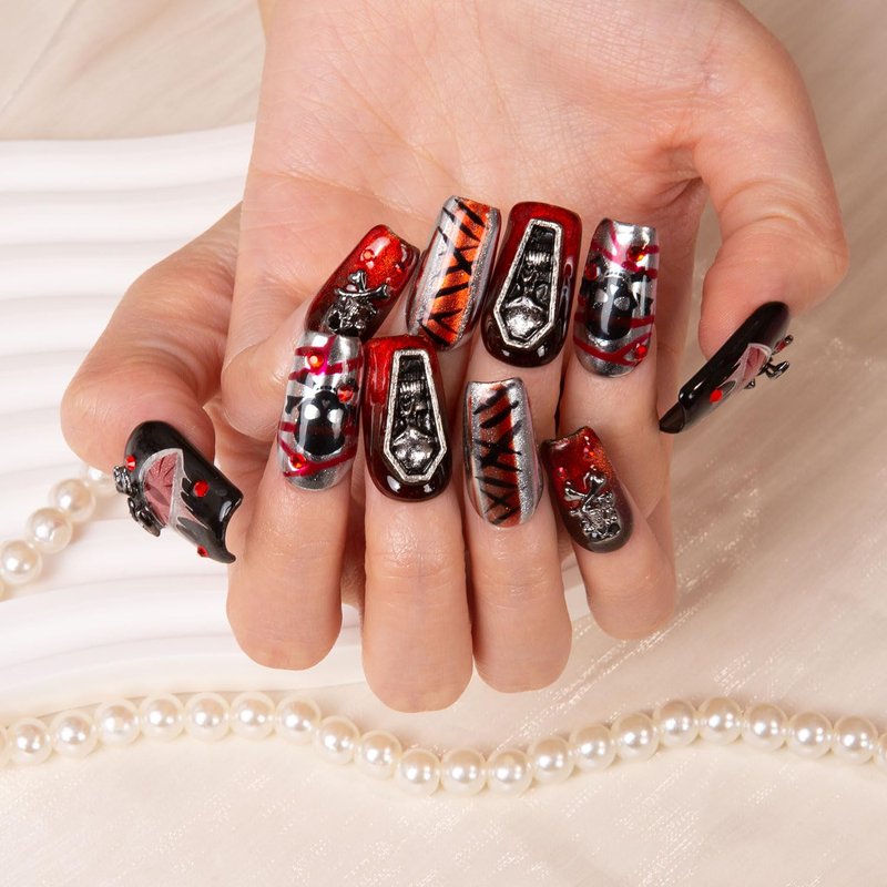 LOVFUL Press on Nails Colorful Pop | Handmade with Full Covered Crystals | Reusable Fake Nails | Square Regular 1.0 in | H116-M