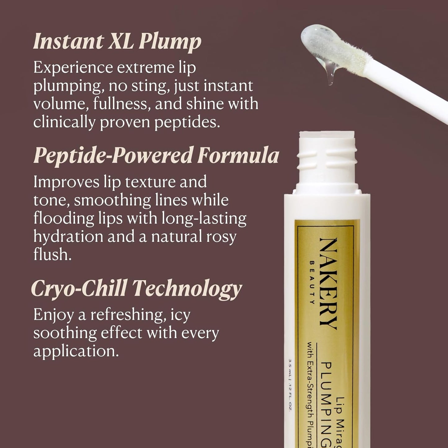 Lip Plumper - Nakery Lip MirageXL Plumping Glaze with Peptides | Hydrating Gloss for Fuller Lips, Cooling Effect, Instant Volume