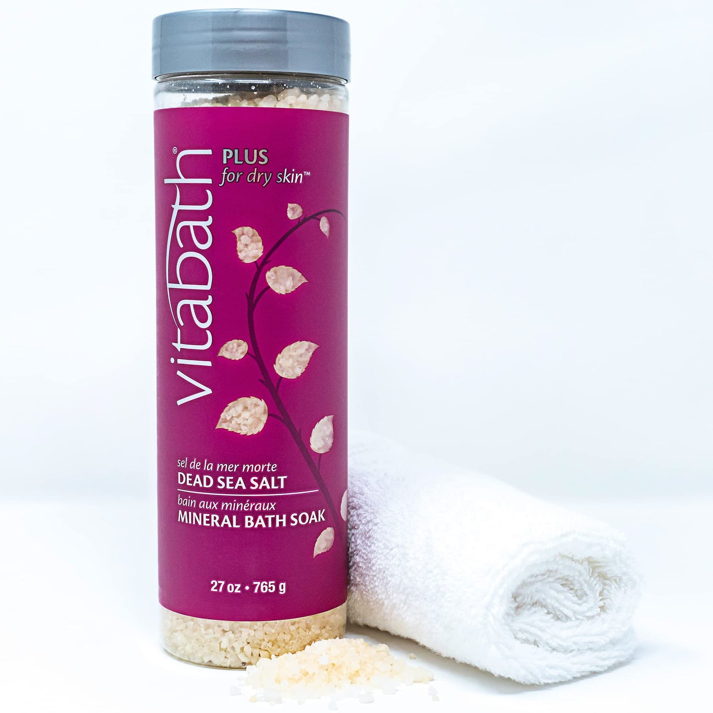 Vitabath Plus for Dry Skin Mineral Bath Soak Reviving Muscle Recovery, Soreness, Tension Relaxing Dead Sea Salts & Skin Nourishing Botanical Oils for Women & Men - Cruelty-Free - 27 oz