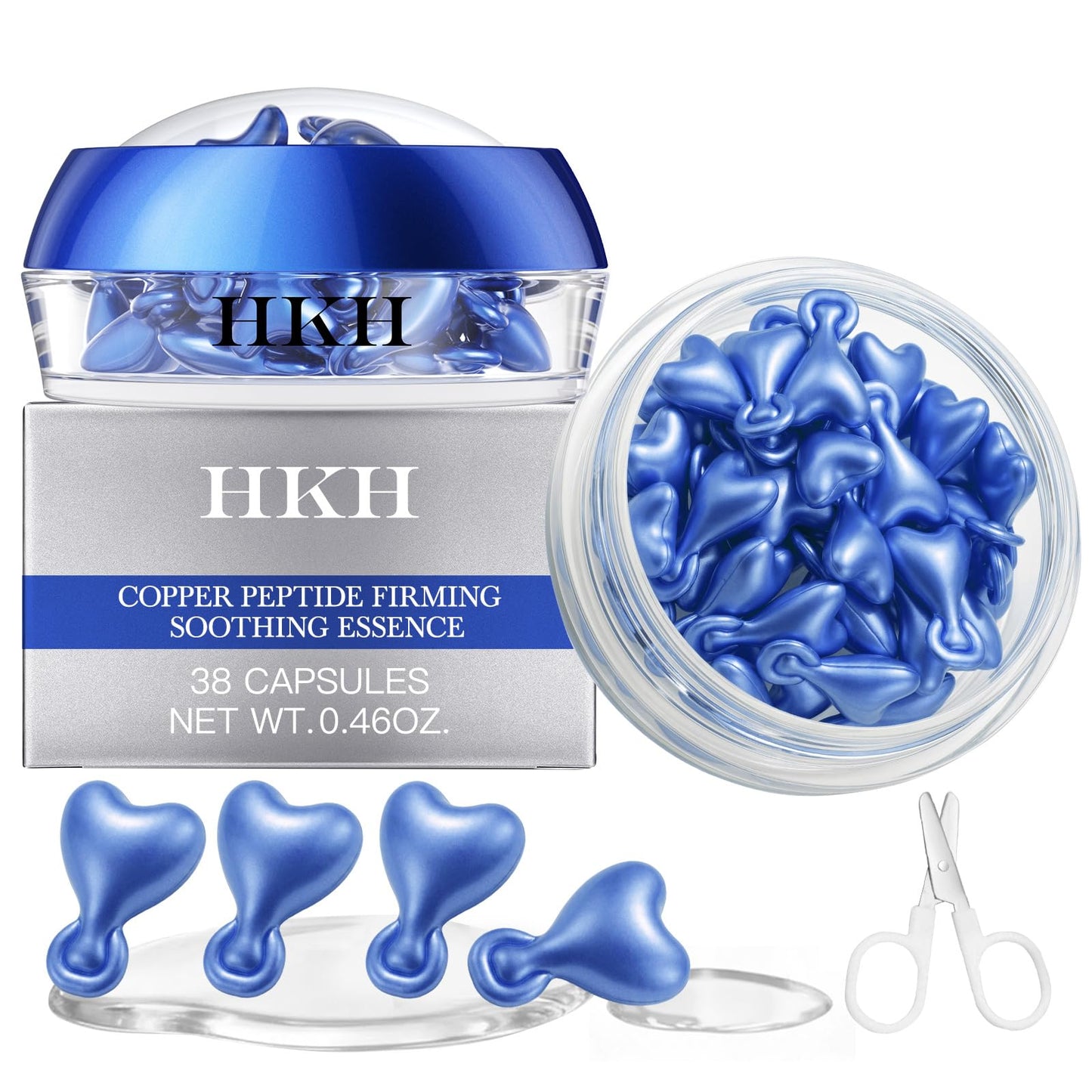 HKH Copper Peptides Serum for Face: 38 Capsules Anti-aging Facial Serum with Peptide & Hyaluronic Acid for Fine Lines Wrinkles & Dryness - Daily Use for 30+ Women - Travel-Friendly