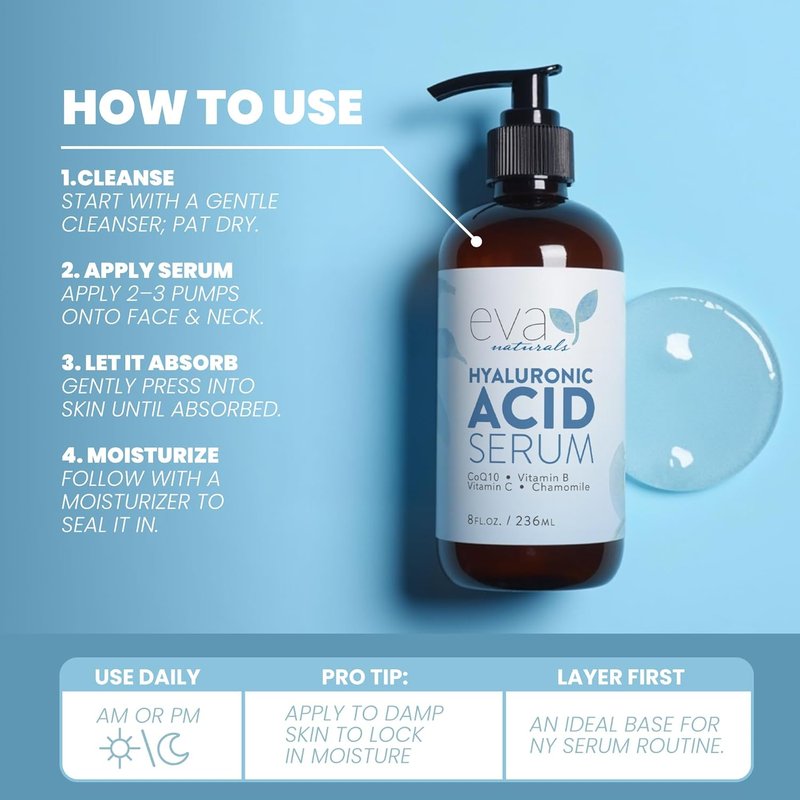 Hyaluronic Acid Serum for Face - Anti-Aging Hydrating Formula with Vitamin C, B & E | 8 Oz