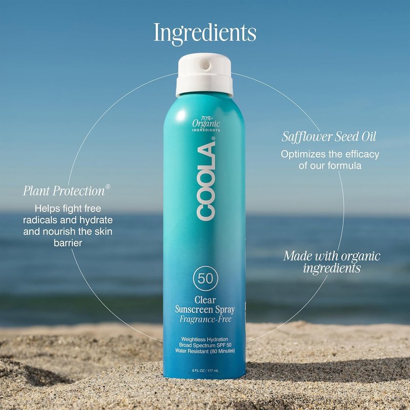 COOLA Organic Sunscreen SPF 50 - Vegan, Gluten-Free Sunblock Spray for Daily Skin Protection | Fragrance-Free