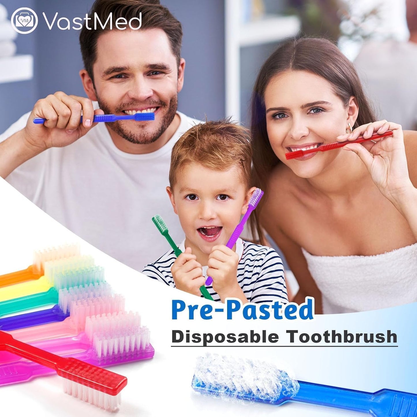 Disposable Pre-Pasted Toothbrushes - 200 Individually Wrapped Single Use Brushes | Ideal for Travel, Camping, and Gifts | Multi-Color