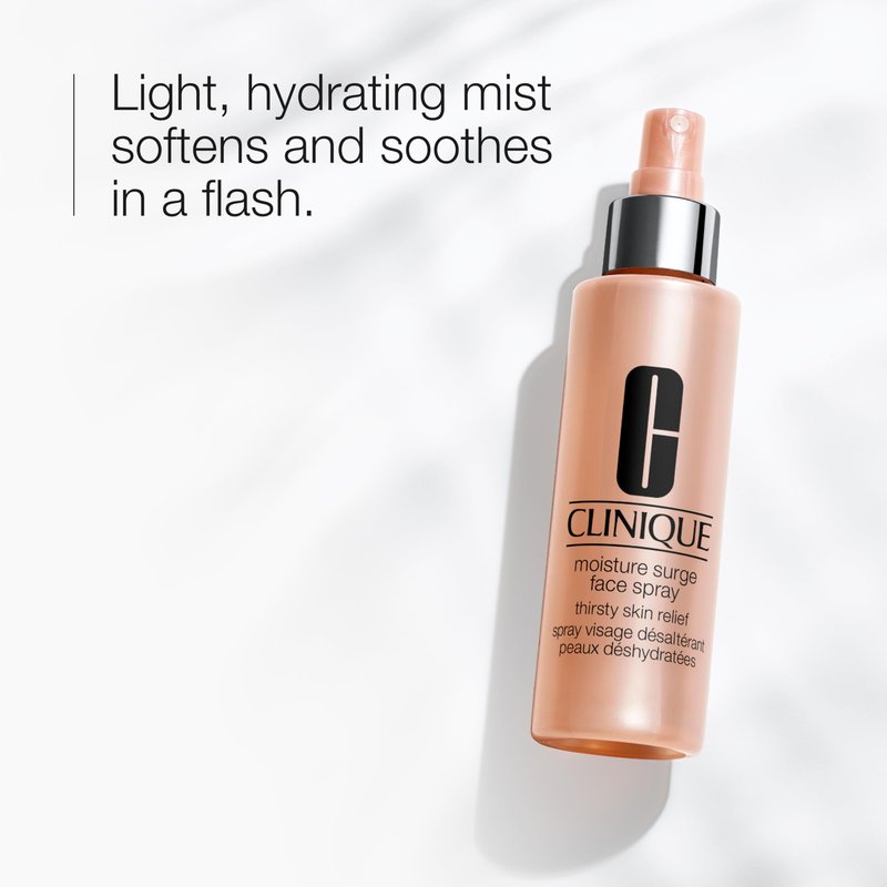 Clinique Moisture Surge Face Spray Thirsty Skin Relief | Hydrating Face Mist for Glowing + Soothed Skin | Preps + Refreshes, 4.2 Fl Oz
