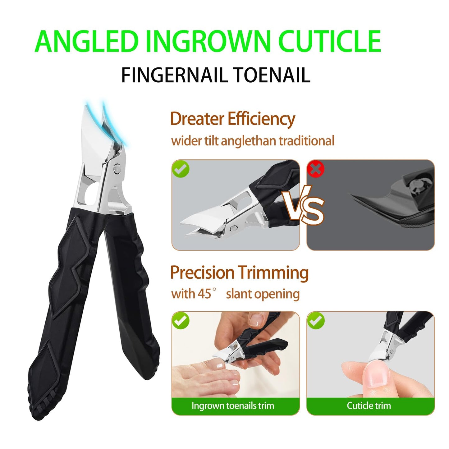 Toenail Clippers Sets for Thick Toenails for Seniors Ultra Slanted ingrown Nail Clippers with Catcher Long-Handled Curved Wide Jaw Opening Non-Slip Heavy Duty toenail Clippers