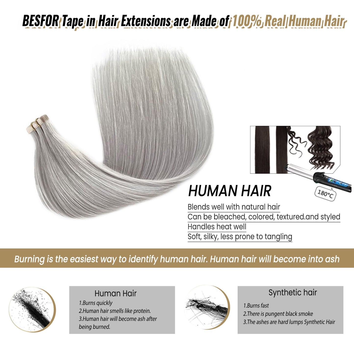 Platinum Silver Invisible Seamless Tape in Hair Extensions Human Hair 16inch Silver Grey Double Sided Pu Hair Extensions Tape ins Human Hair for Women 50g/Pack