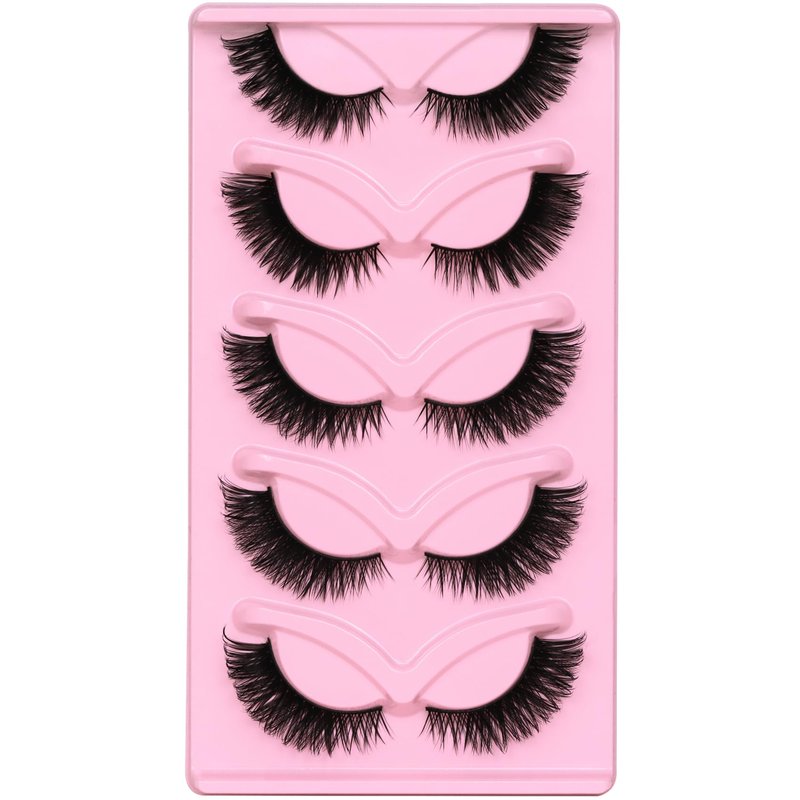 Veleasha Cat Eye Lashes Natural Look Fox False Eyelashes Gorgeous Wispy & Lightweight Faux Mink Lashes for Doll Eye Makeup 5 Pairs Pack (Charming)