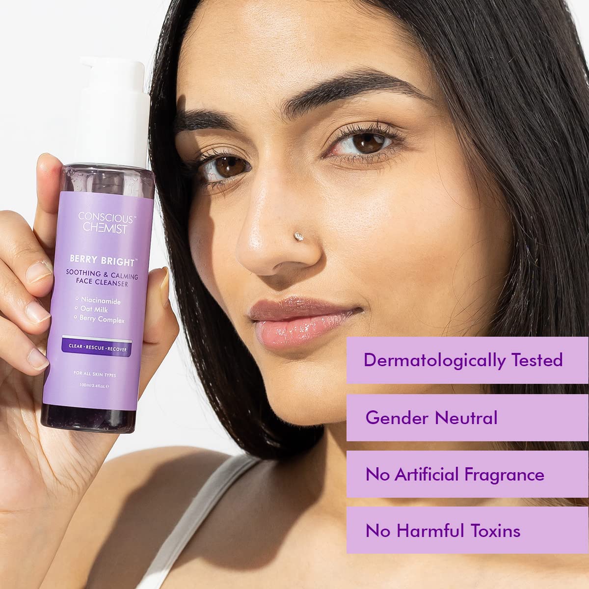 Conscious Chemist® Niacinamide Face Wash | 100ml | Pore Refining Brightening Cleanser for Women & Men with BlueBerry & AcaiBerry Extracts, Bright Clear Skin, Cruelty Free, All Skin Type - Berry Bright